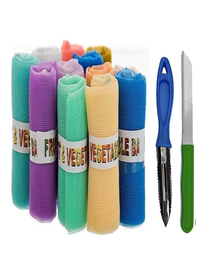 SAI PRASEEDA أكياس تخزين خضراوات وفواكه شبكية للثلاجة من ساي براسيدا، عبوة من 12 كيسًا متعدد الألوان مع سكين ومقشرة SP3 - Image 5